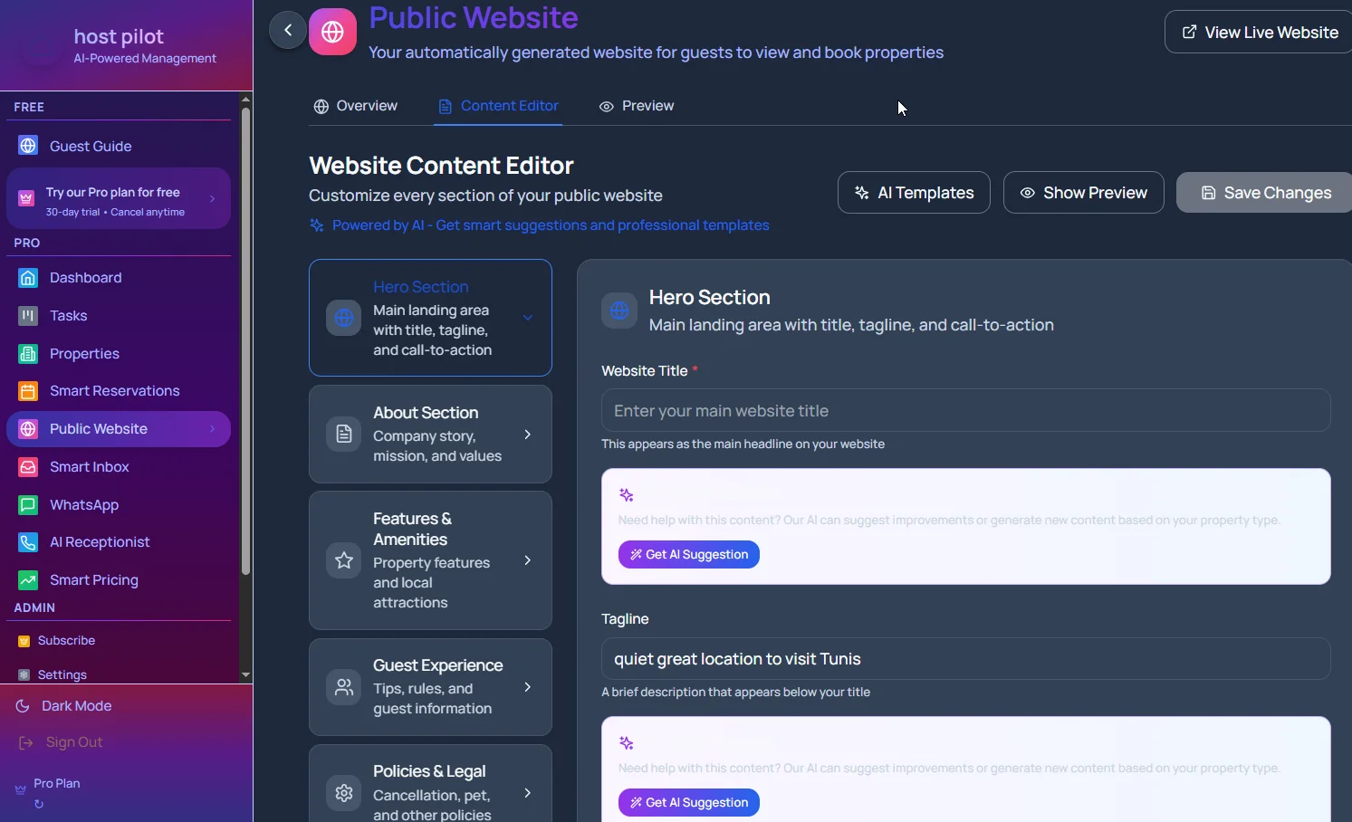 Direct booking website homepage for short-term rentals with integrated calendar and booking engine